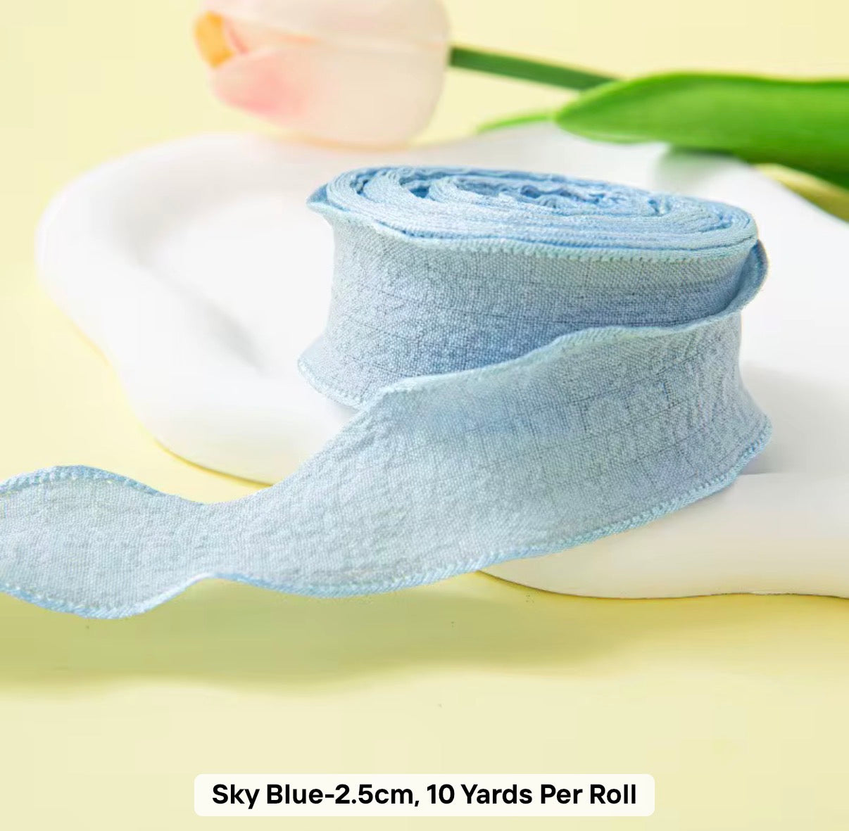 SKY BLUE - Dekoratīvā viļņotā auduma lentīte 25mm x 9m