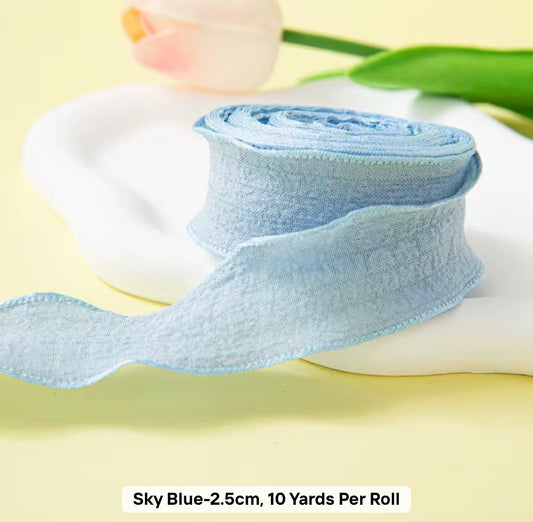 SKY BLUE - Dekoratīvā viļņotā auduma lentīte 25mm x 9m