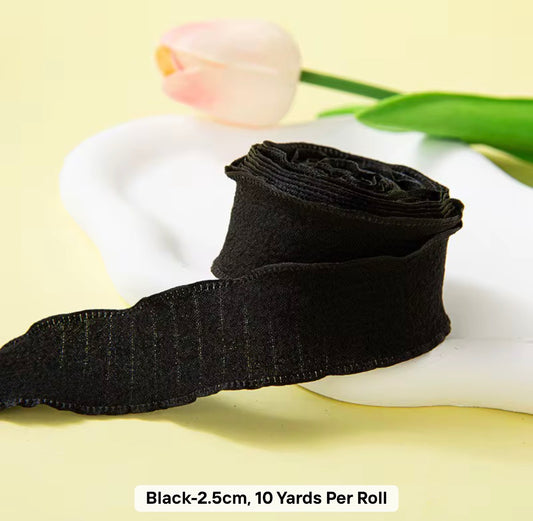 BLACK - Dekoratīvā viļņotā auduma lentīte 25mm x 9m