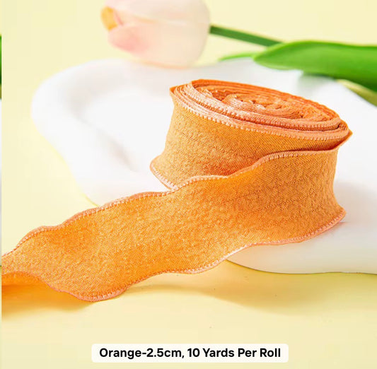 ORANGE - Dekoratīvā viļņotā auduma lentīte 25mm x 9m