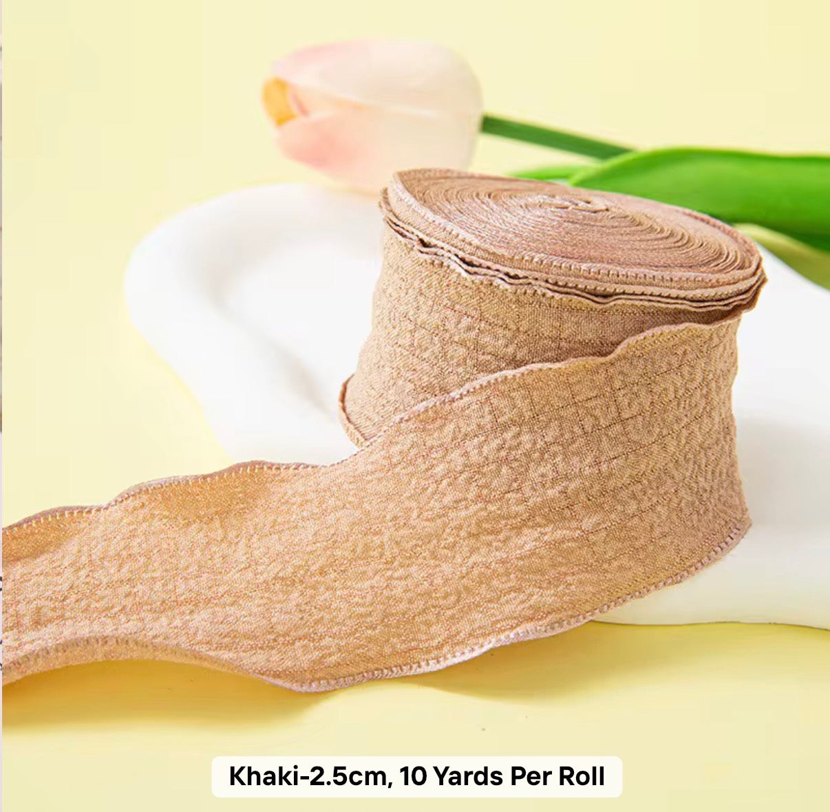 KHAKI - Dekoratīvā viļņotā auduma lentīte 25mm x 9m