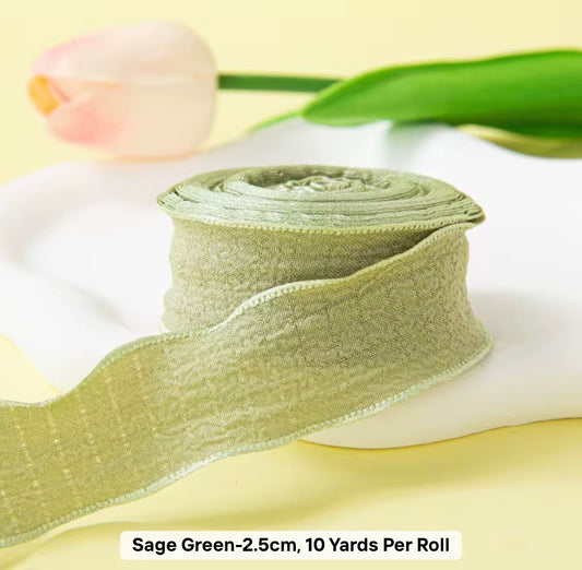 SAGE GREEN - Dekoratīvā viļņotā auduma lentīte 25mm x 9m