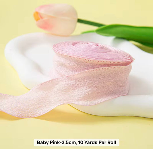 BABY PINK - Dekoratīvā viļņotā auduma lentīte 25mm x 9m